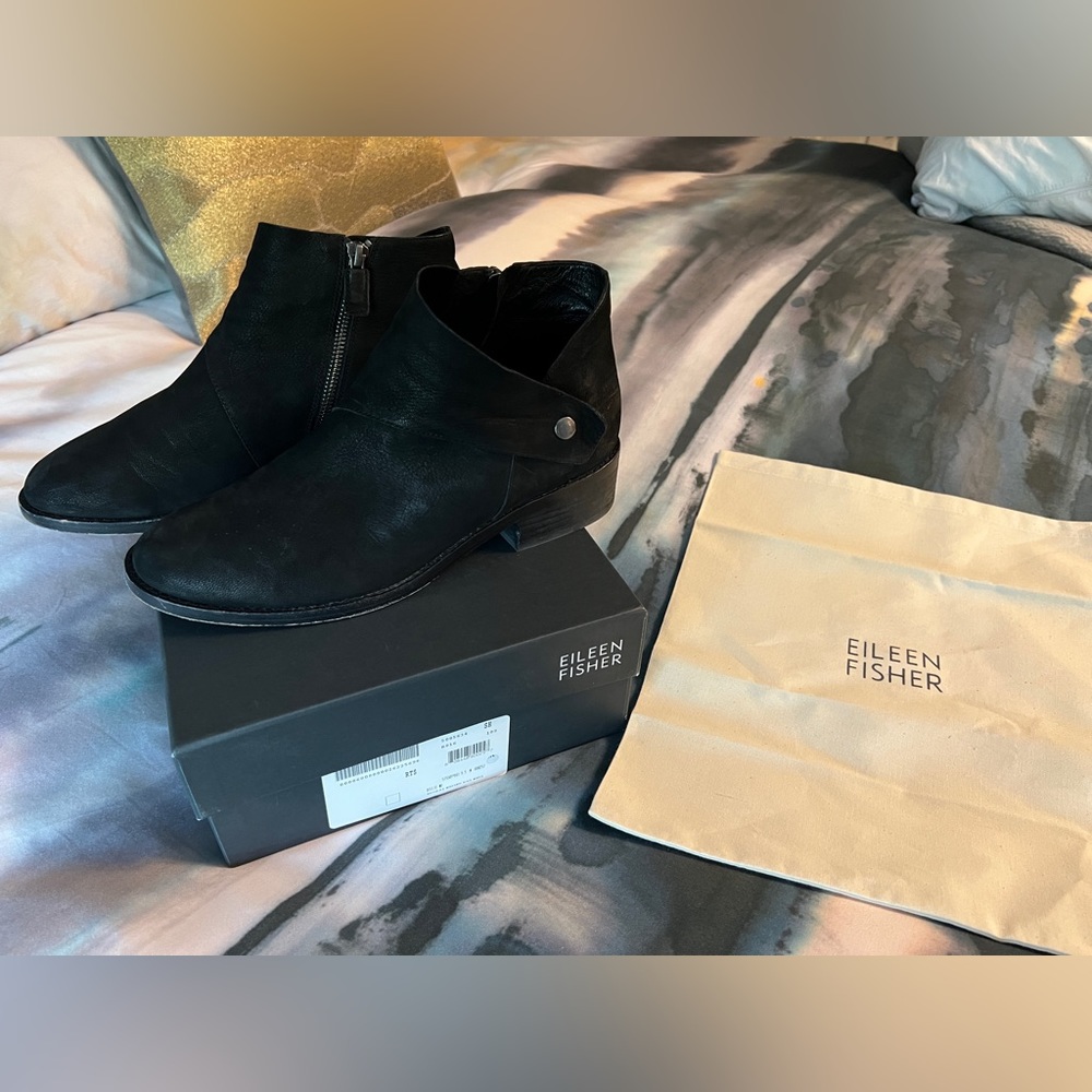 Eileen Fisher Billie Black Nubuck Booties - Size 9.5 - Picture 4 of 8